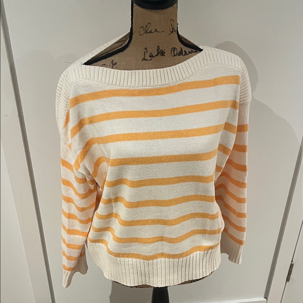LOFT boat neck  Sweater in Orange and White Stripes